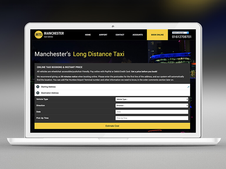 Manchester Taxi Service Pay Monthly Website Design