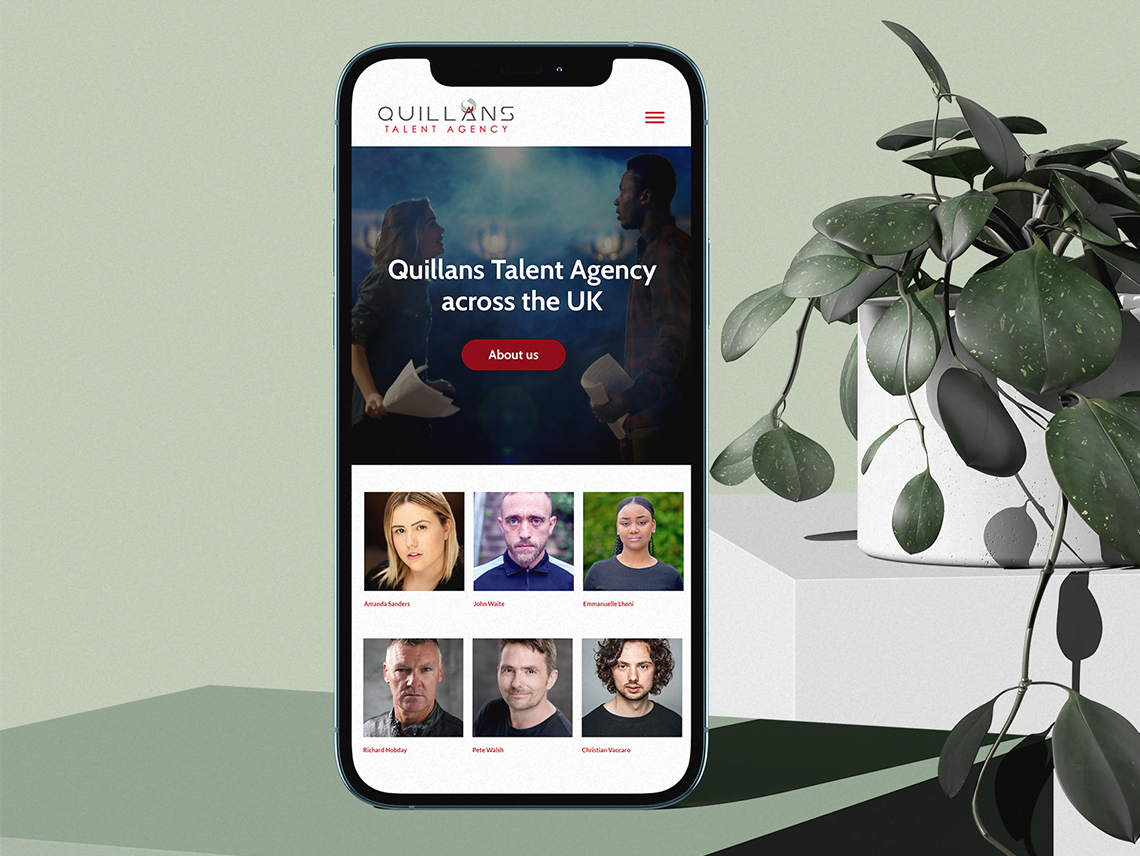 Quilliant talent agency website on an iphone