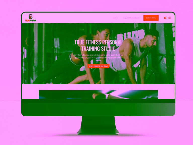 True Fitness Studio website displayed on a desktop computer