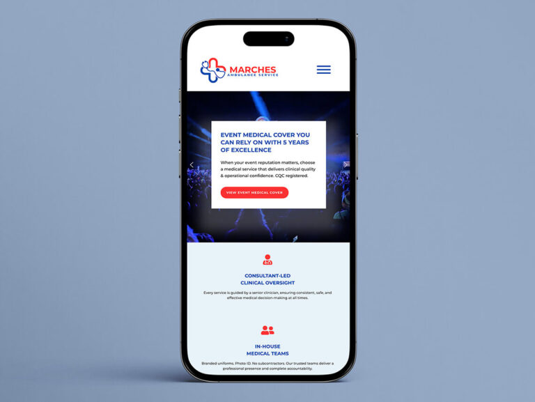 Marches Ambulance website displayed on a mobile phone