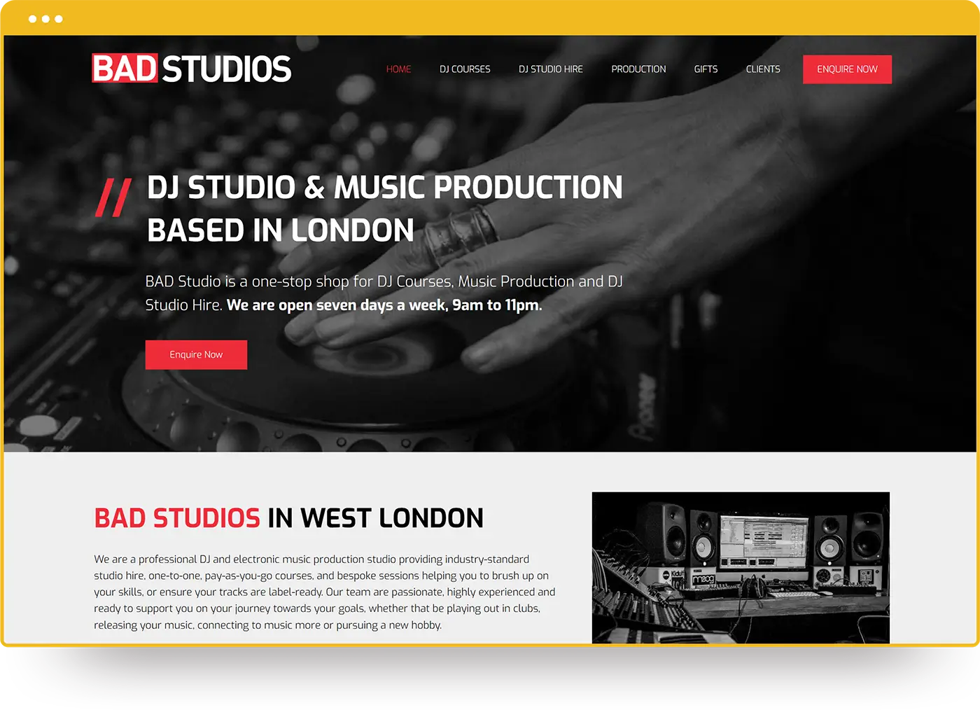 BAD Studios Website from Ubie Websites in an internet browser