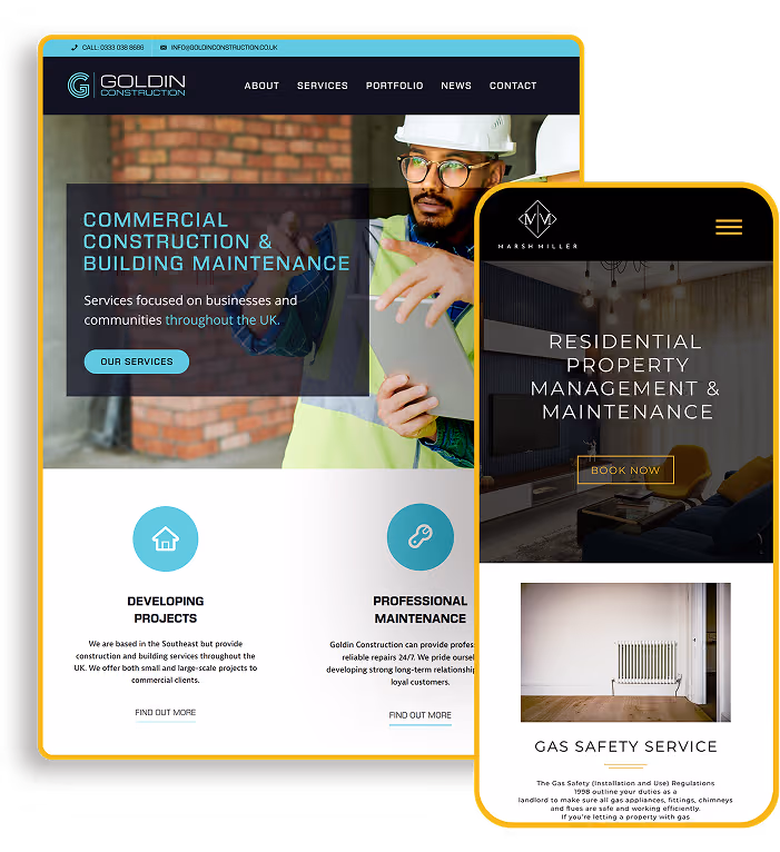 goldin construction on tablet marsh miller on phone responsive website design