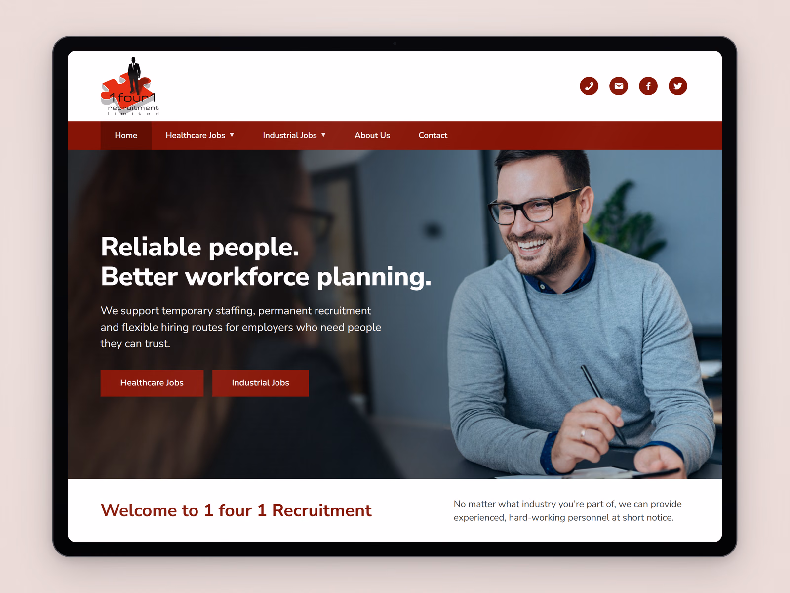 1Four1 Recruitment website displayed on a tablet