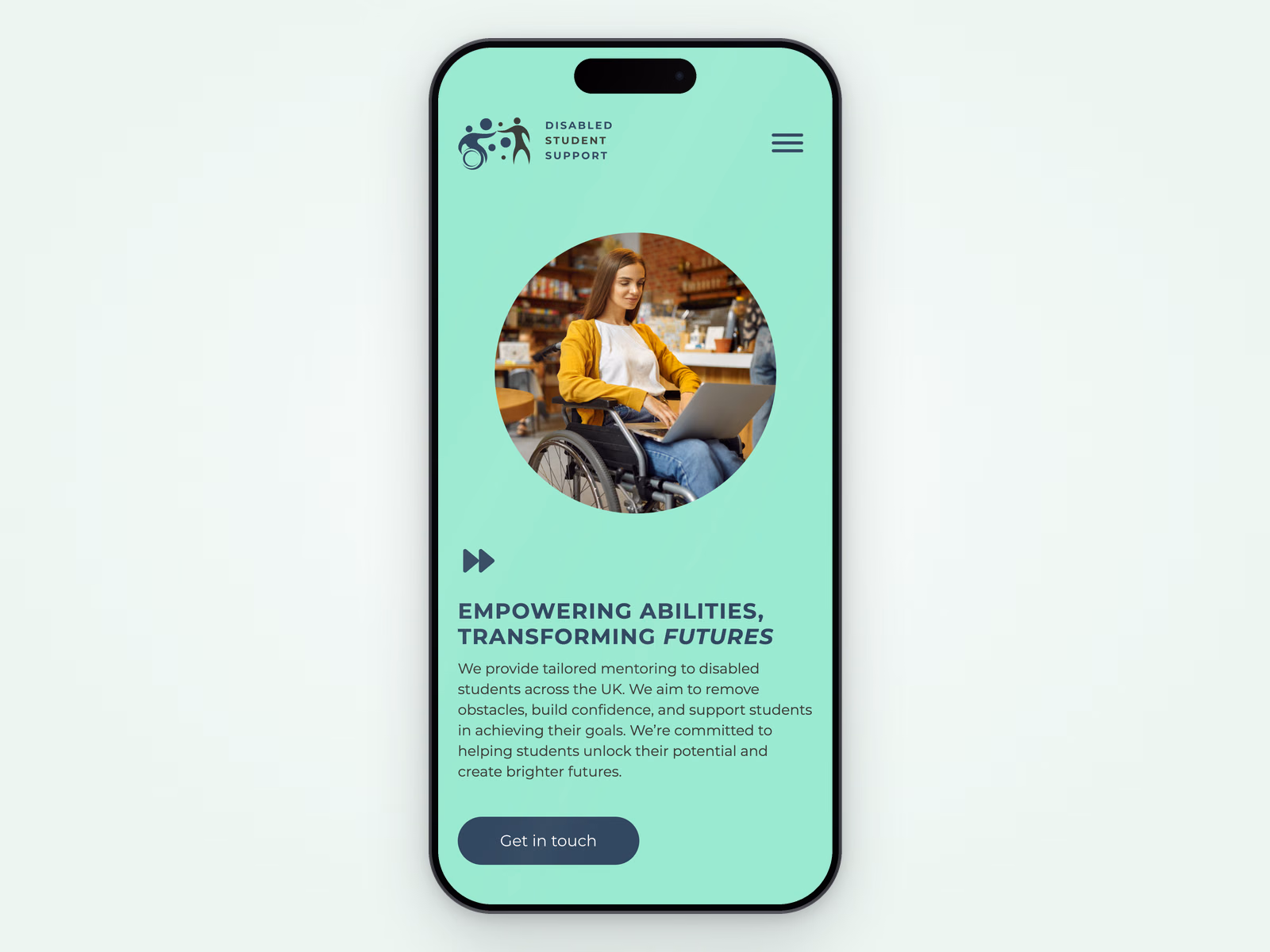 Disabled Student Support website displayed on a mobile phone