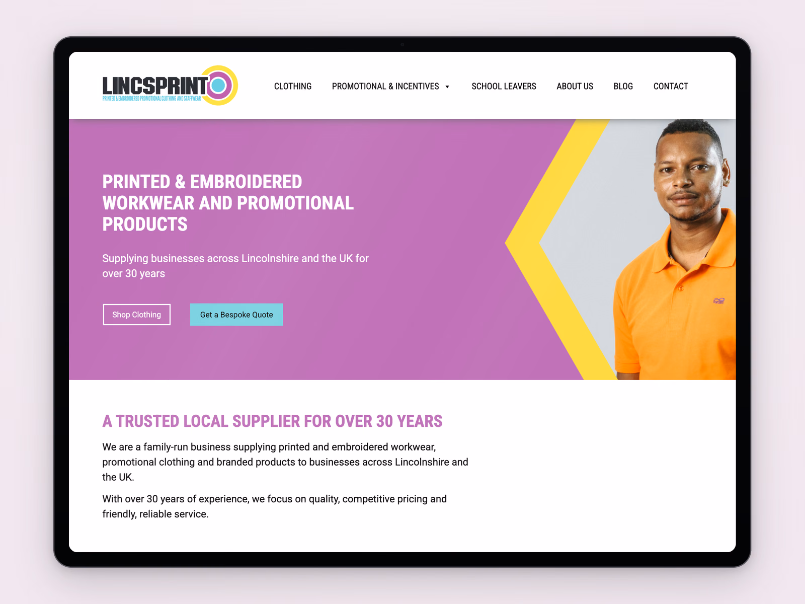 LincsPrint website on an iPad, a printing company in Louth