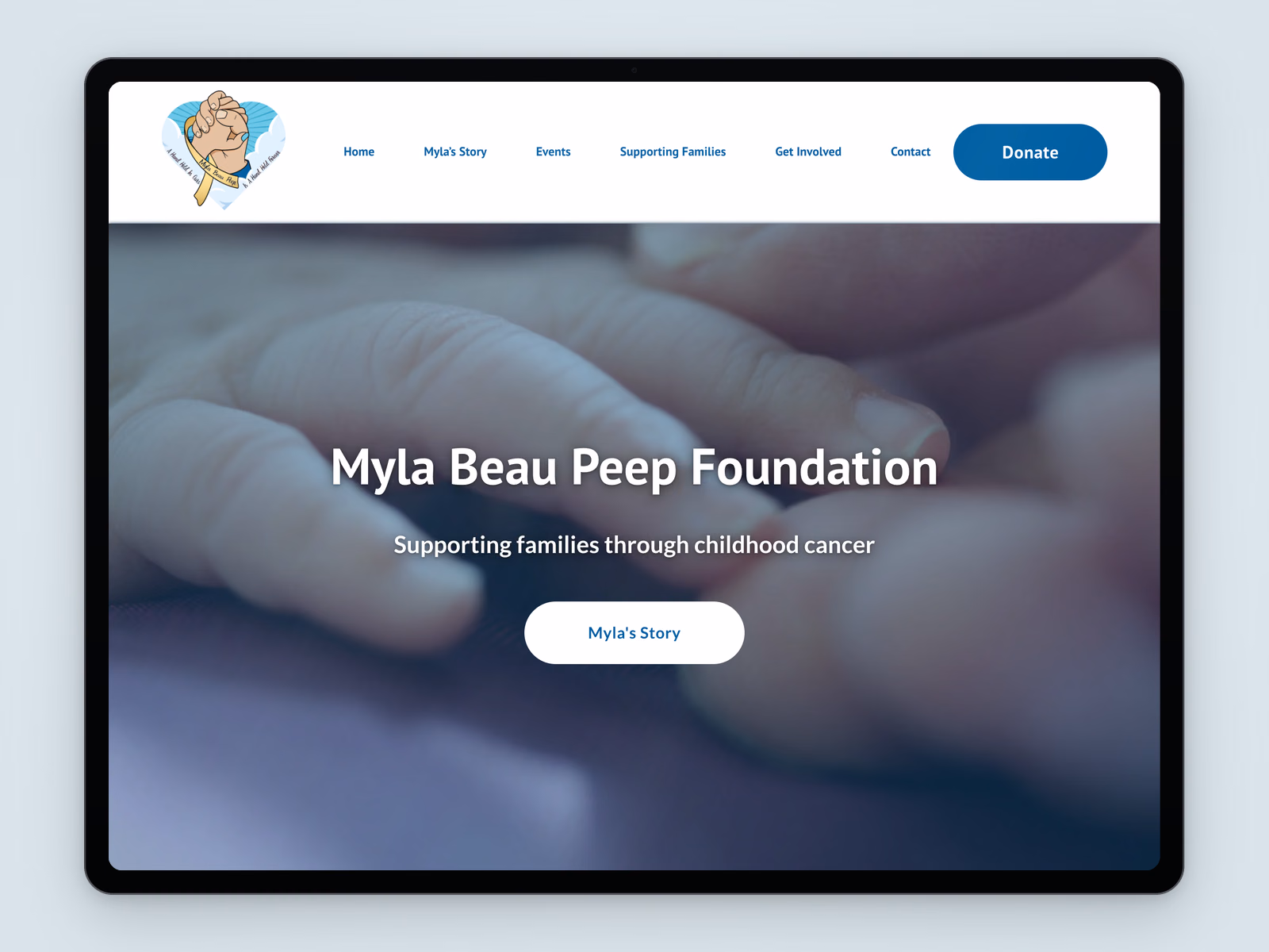 Myla Beau Peep website example on a tablet