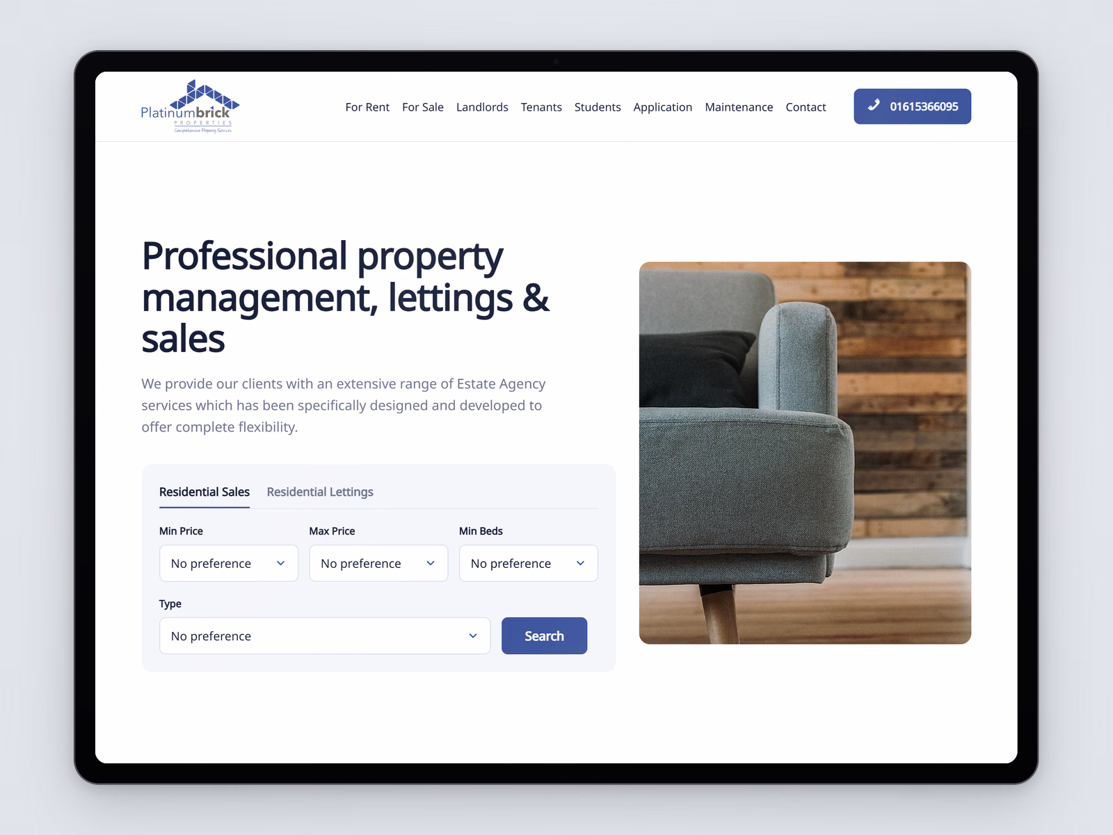 Platinum brick properties website example ipad