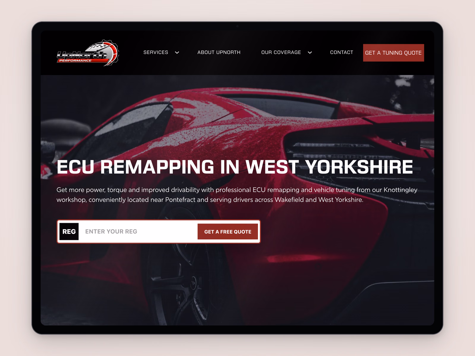 Up North Performance website example on a tablet